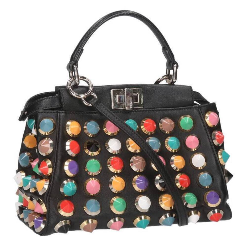 Fendi Peekaboo Multi Studded Leather Handbag Black
